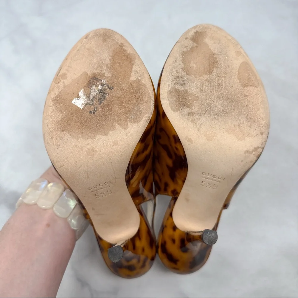 GUCCI Vintage Y2K Tortoise Patent Leather Platform Slingback Pump Heels Glam 5.5 - Picture 11 of 16